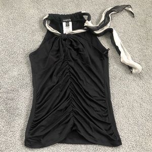 euc BEBE sleeveless black stretch Y2K short top silk neck tie M med medium USA
